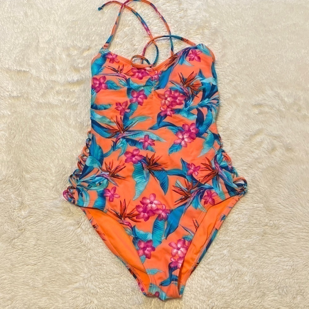 Hula Honey Orange flower swimsuit Size small